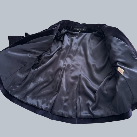 Theory Velvet Cropped Blazer Jacket Navy Blue Short Sleeve 8 VTG Steampunk Y2K - Picture 8 of 11